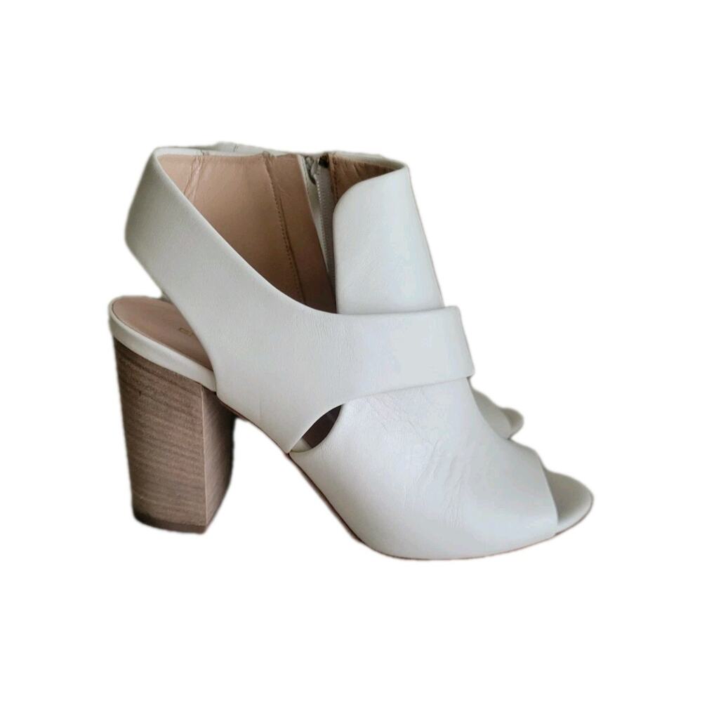 Open-Toe White Block Heel Ankle Booties